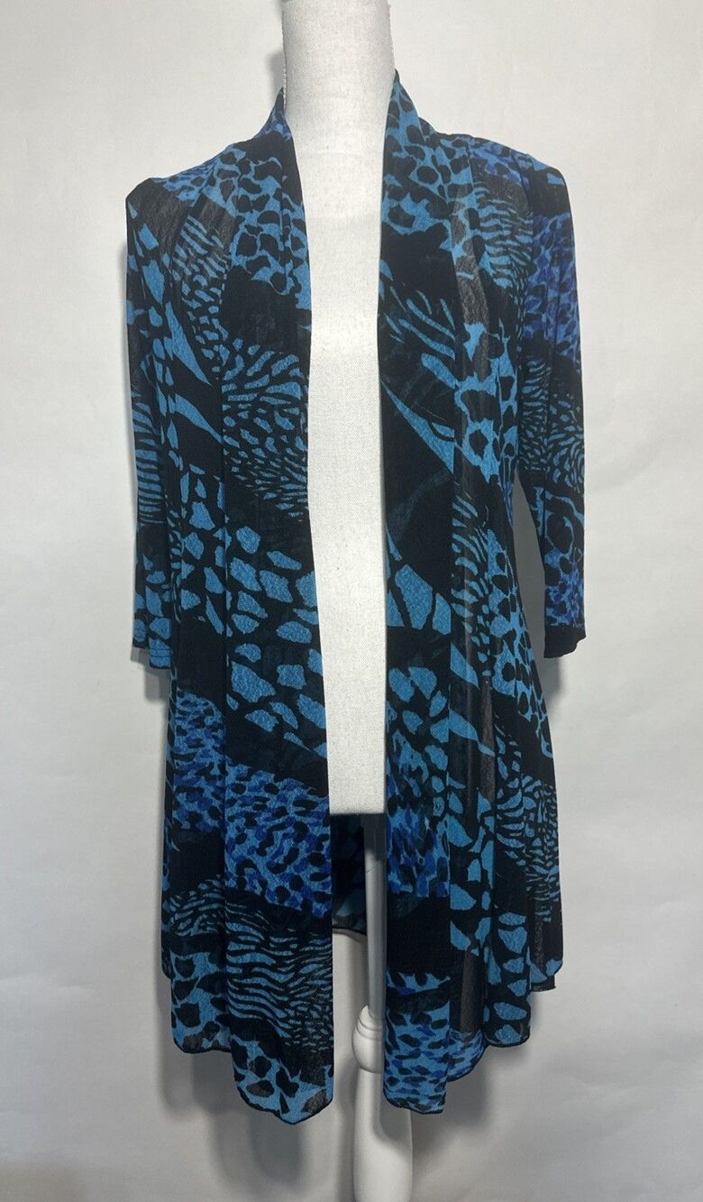 Creation Cardigan Duster Kimono Womens Sm Sheer Lightweight Mesh Top Blue/Black